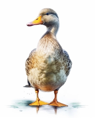 a realistic call duck clipart with watercolor illustration, full body shot ,8k, style of Bohemian, style of Anna Süßbauer and Jon Klassen,vector, Vector, white background,Solid Background, Sharpness and clarity, masterpiece, trending on Artstation and Dribbble.
