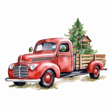 watercolor christmas truck clipart