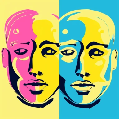 face illustration cartoon portraits face line illustration human face clipart silhouette, in the style of pink and azure, pop art style, handsome, light yellow and light navy, vibrant figurative expressionism