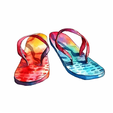 watercolor colorful clipart of a pair of flip flops, hd, on white background