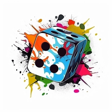 hyper-realistic dice in the style of colorful graffiti, sticker, clipart, vector, contour, colorful paint, white background