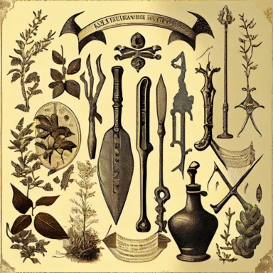 16 vintage victorian ephemera clipart items poison plants, shovels, scythes, hanged men, knives, and other mystery elements