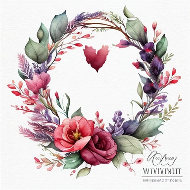valentines wreath watercolor clipart