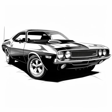 muscle car clipart, black and white