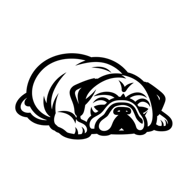 simple monochrome outline of a sleeping Pug dog, cute, clipart