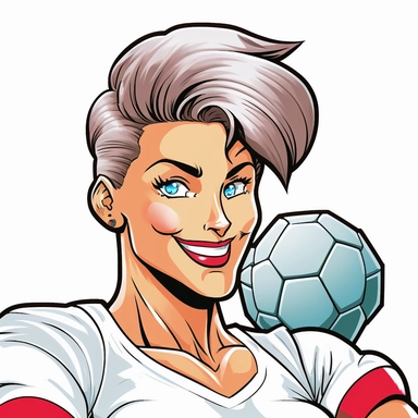 Queer white very muscular power girl smiling soccer champion,short hair and lipstick portrait cartoon character ,white cut out background clipart,Ernie Barnes rendering,2D,,--no shadows