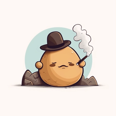 a cute chubby minimalist boulder, smoking a pipe, clipart