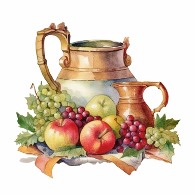 watercolor clipart of Christmas banquet, vintage red green gold colors, isolated on white background