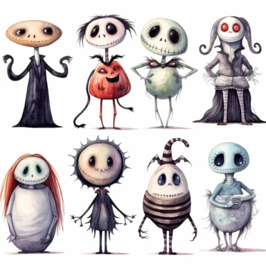 watercolor nightmare before christmas characters clipart
