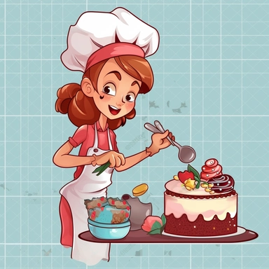 cartoonish girl cooking cake sticker png clipart