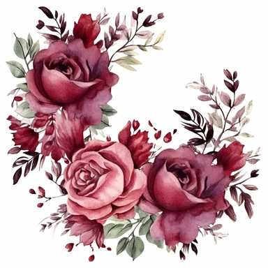 Watercolor dark Burgundy Roses Clipart, flower boarder