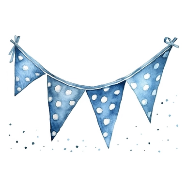 watercolour single strand of polka dot blue bunting, high quality clipart image, high resolution, isolated on a white background