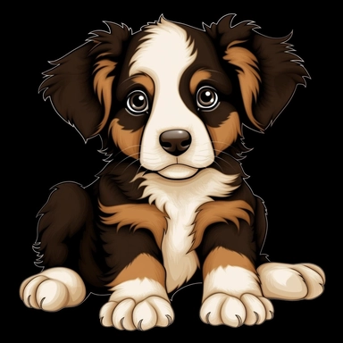 cute cartoon black white and brown dog clipart, black background,--no cut off edges