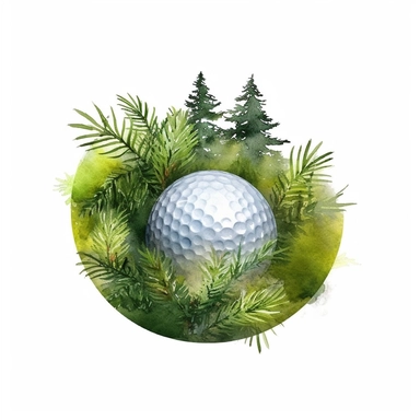 high quality watercolor clipart of a realistic golf ball with some greenery around, white background, seperated, vector design, hd