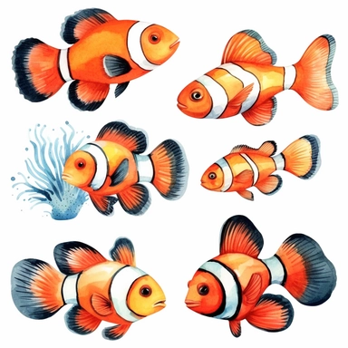 clown fish, water color, clipart sets, with white background