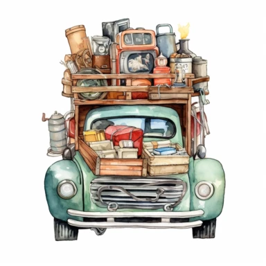 pick up truck loaded with car parts watercolor clipart