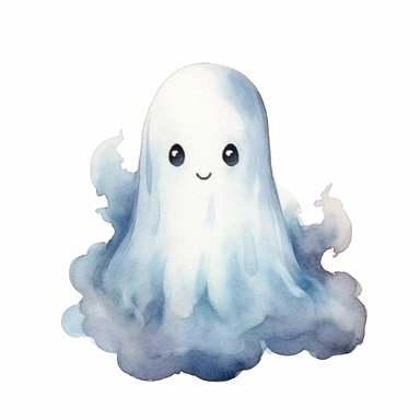 a cute ghost, clipart on white background, watercolor