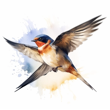 Barn Swallow bird, water color style, clipart, white background