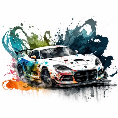 watercolor fast and furious sport car clipart, white background
