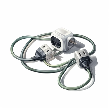 white background, isometric icon, clipart, extension cord, watercolor, hyper realistic, ins illustration style,