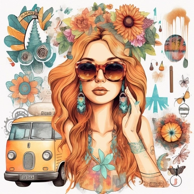 set Hippie png designs, Hippie soul png graphics, Groovy png cliparts, Summer time png, Good vibes only png, watercolor clipart