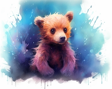 baby bear , a watercolor clipart set, in the style of cyril rolando, patricia piccinini, robert hagan, witty and clever cartoons, wildlife photography, contest winner, texture-rich canvases
