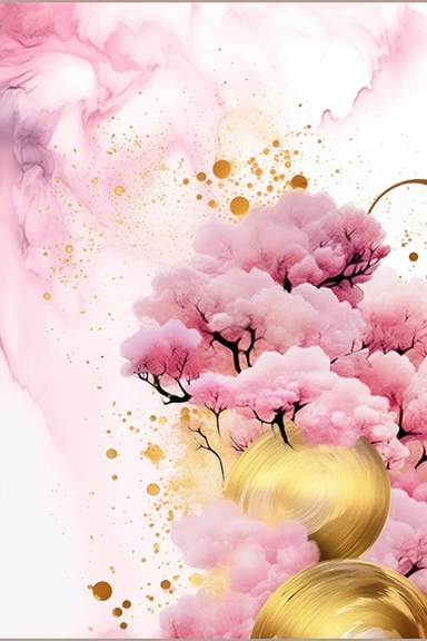 beautiful gorgeous alcohol ink of gold serene nature scene with a central focus on a pink eagle, gentle wave , minimalist style, crystals, glam, glossy, glitter texture, liquid ink clipart, modern and stylish design, bright colors, 300 dpi, clear decoration, clear white background, highly detailed digital art, 8k