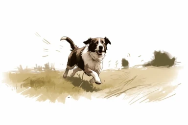 A dog running off-leash through a field or park clipart, hd, on white background, spaced out