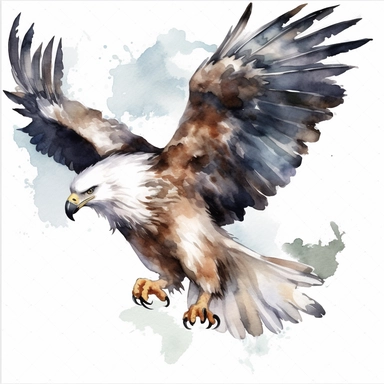 Watercolor white-headed eagle in flight png clipart
