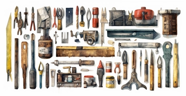 builder's tools, sharp strong details, watercolor clipart, I can't believe how beautiful this is