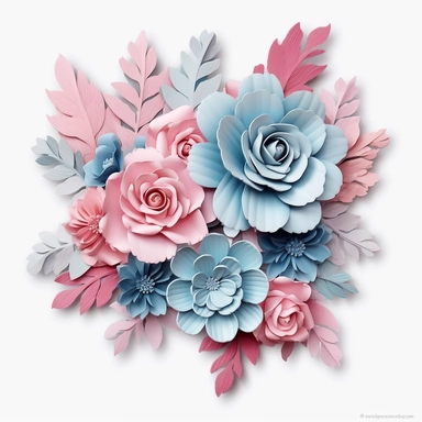 3D pastel blue and pink flowers Sublimation Clipart