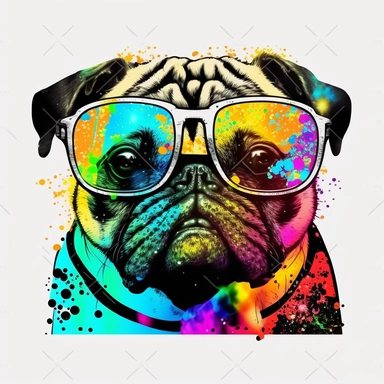 gangster pug hawaiian colourful anime manga kawaii cute vibrant clipart trippy vivid