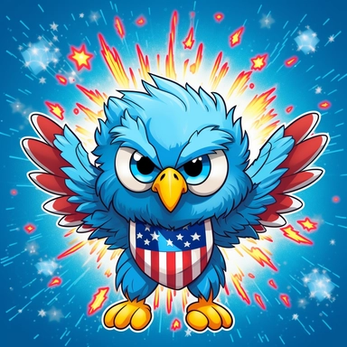 Super cute, American flag with blad eagle with firework Sublimation Clipart, Cartoon funny, Cute anime, Very detailed, blue skycolorful background