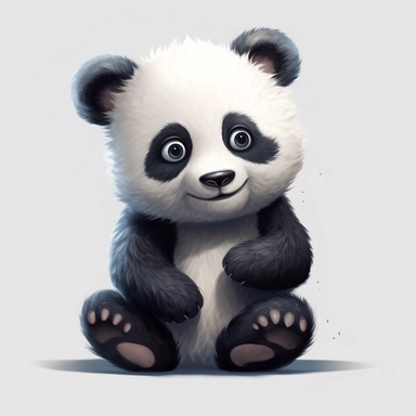 clipart of a cute panda on a white background, full-body view, realistic illustration, oil paints, crimson, neat strokes, expressive, Disney charm, very detailed, soft gradient, light contrast, dreamy, inspiration from Artstation, white solid background –q2 –v 5.1