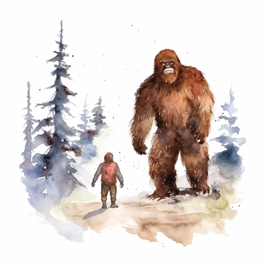 Bigfoot and little bigfoot clipart watercolor, white background