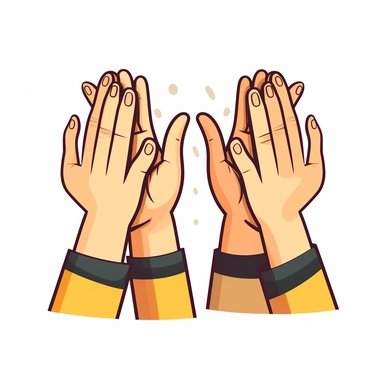 Cartoon style illustration of two hands clapping. The style is simplistic and used for clipart and thumbnail