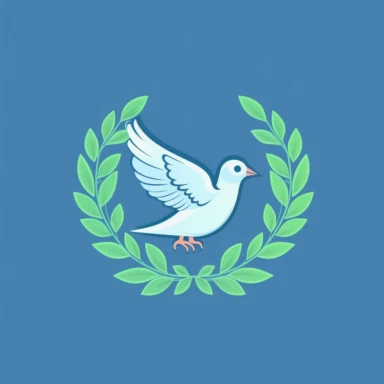 Create a minimalistic clipart-style image featuring a blue peace dove carrying a green laurel wreath, representing victory and harmony. Use clean lines and minimal details to capture the essence of the peace dove and laurel wreath. Experiment with different shades of blue and green, along with subtle gradients, to create a sense of depth and serenity in the image while preserving the simplicity of the clipart style.