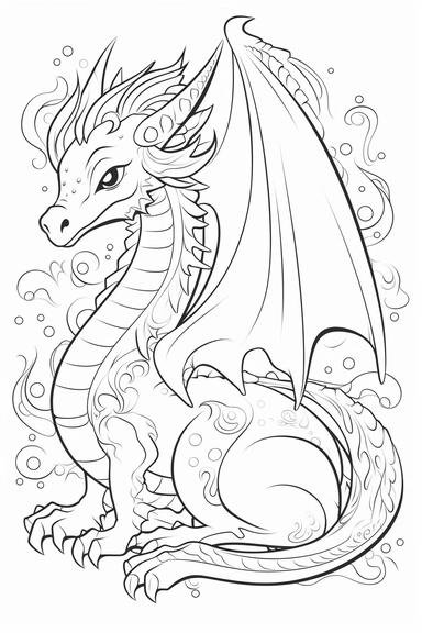 cute dragons playing depicted in the style of clipart, white background, vector lines, in the style of a coloring book, thick, clear,lines, black and white,