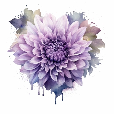 a heart shape made with Soft Purple and Pastel Purple Dahlia flowers, wet on dry watercolour style, dark gothic antique look, clipart, white background