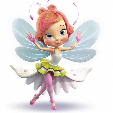 clipart showcasing cute illustration of whimsical fairy with just two legs & perfect hands with five fingers, unreal engine, nice shoes, delicate wings, magical wands, and joyful pose with a white background in a magical and enchanting style, lovely, whimsical, 3D vector art, cute and quirky, fantasy art, Adobe Illustrator, hand-drawn, digital painting, character-focused, 4K resolution, photorealistic rendering, character-focused and chess pieces, using Cinema 4D, aquarelle painting, romantic li