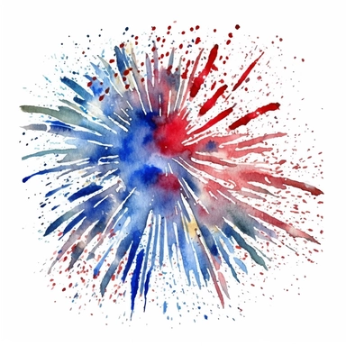 watercolor american patriotic flag fireworks clipart illustration, centred, vibrant colors, add the flag , on a white background, no watermark, no logo, no writing