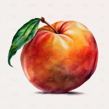 large clear single nectarine watercolor clipart, single image, white background