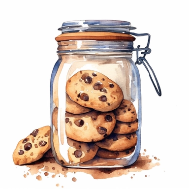 Watercolor chocolate chip cookies in a jar clipart, hd isolated on white background