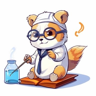 animal going to science class clip art vector, simple, thick cartoon lines, white background, anime style