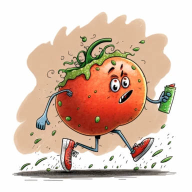 eccentric oddball tomato running a marathon, whimsical, cartoon style, hand drawn watercolor, clipart, intricate details,