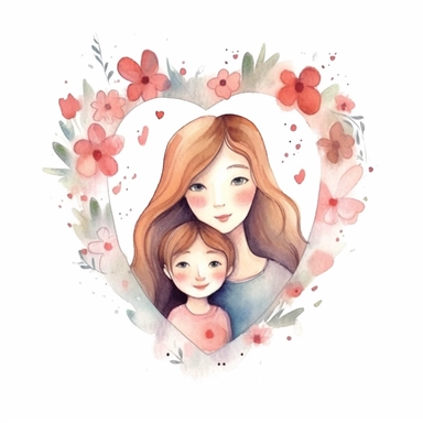 clipart, white background, Mother's Day, heart, boy and girl, etsy png, decor art, printable art, stickers, illustrations, arts Whimsical Illustration
