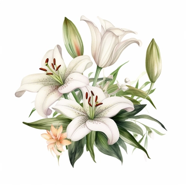 a beautiful florist casablanca lilies, digital watercolor illustration, white background clipart