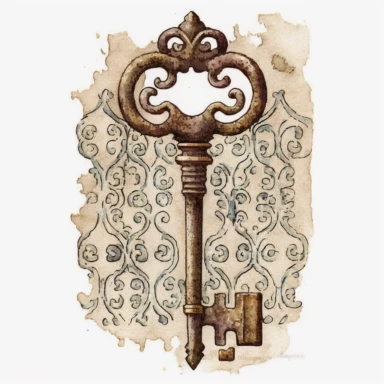 watercolor old key from harry potter clipart, white background, 500 DPI