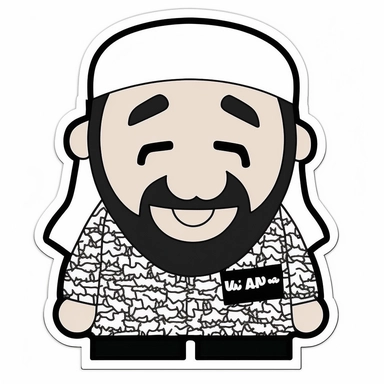 Generate distinct black and white simple images with bold outlines and easy-to-color details of a cute and happy kawaii Osama Bin Laden clipart, make sure his distinct and recognisable features make it look familiar. show his entire body with a happy face as the focus of the image. make sure you include facial and hair details that make it clear that this is him! Each image should be designed specifically for a children's coloring book, with bold outlines and easy-to-color elements. Make it very