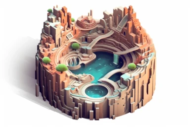 a close up of a infinite loop open pit mine on a white background, james gilleard and james jean, escher, trending on artisation, connectedness, scutoid, mit technology review, by Sam Spratt, dan mcpharlin : : ornate, wormholes, tetris, monolithic, stylized stl, clipart icon, simple 4 colors from gray to metalic blue, vector-based, sharp border, plane color and very define, high quality, digital art, 8k resolution, masterpiece, congruent, amazing, incredible, awe-inspiring, mind-blowing, masterf